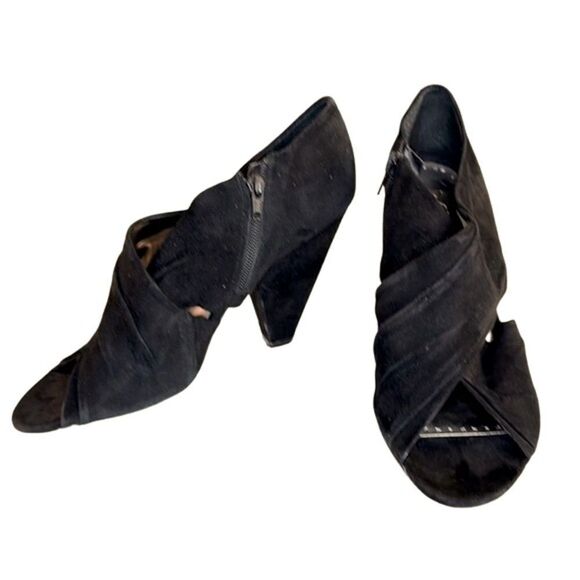 BCBG Paris Black Suede Peep Toe Booties - Picture 1 of 7